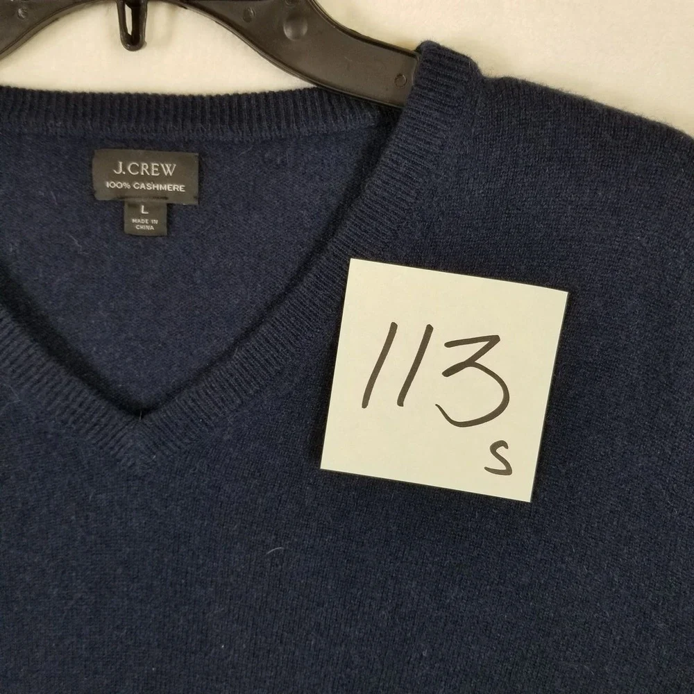J.Crew Mens Navy Blue 100% Cashmere V-Neck‎ Sweater Size Large L Long Sleeve